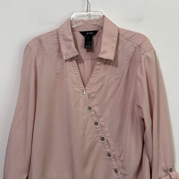 Ali Miles Wrap Top Pink XL Roll Tab Sleeve Buttons Tunic Artsy Minimal Tencel - Picture 3 of 10